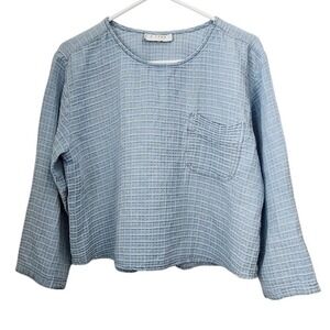 J Jill Light Blue Waffle Knit Cropped Long Sleeve Top Women Size XL F25